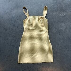 Vintage Y2k Hollister Yellow Plaid Skater Gingham Tank Top Mini Dress XS